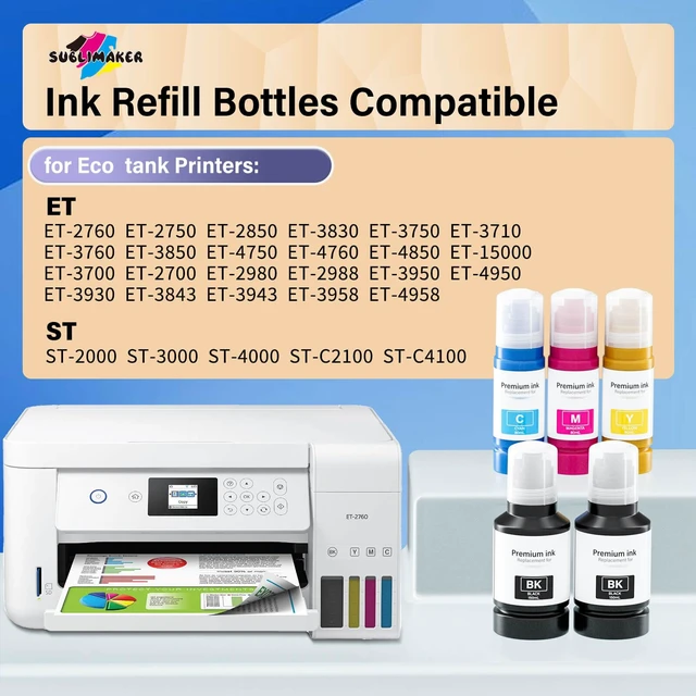 Alt view image 2 of 6 - Compatible for T502 Ink Refill Bottles for Eco Tank ET-4850 ET-2850 ET-3850 ET-3760 ET-2760 ET-4760 ET-15000 ET-3950 ET-3830 ET-2980 ET-2988 4750 ET-4950 ET4850 ET2850 Printer, T502 2 Black CMY