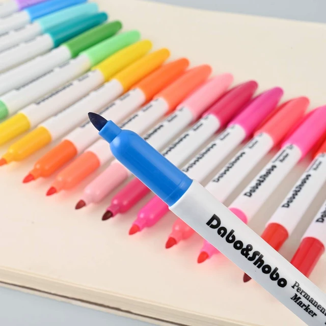 Alt view image 3 of 7 - Dabo & Shobo 48 Colors Permanent Markers, Fast Drying, Suitable For Classroom Office MeetingWorks On Plastic, Wood, Stone, Metal and Glass for Doodling, Coloring, Marking