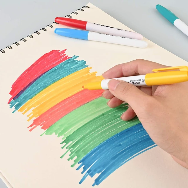 Alt view image 6 of 7 - Dabo & Shobo 48 Colors Permanent Markers, Fast Drying, Suitable For Classroom Office MeetingWorks On Plastic, Wood, Stone, Metal and Glass for Doodling, Coloring, Marking
