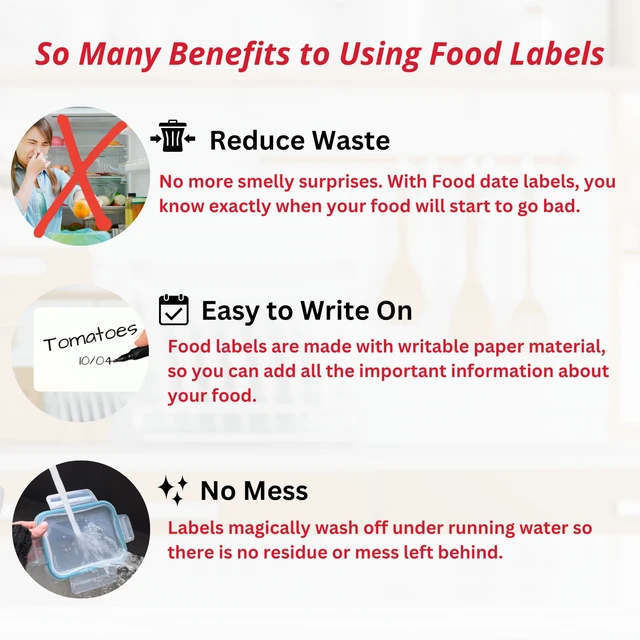 Alt view image 2 of 7 - 2x3 Dissolvable Food Labels, 1000 Food Container Stickers, Blank Ideal for Fridge Freezer & Pantry, Organize Prepped Meals & Leftovers Easily, Adheres Well, Dissolves Fast with Zero Residue