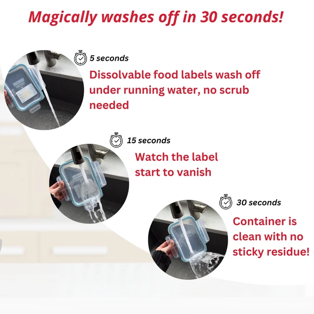 Alt view image 3 of 7 - 2x3 Dissolvable Food Labels, 1000 Food Container Stickers, Blank Ideal for Fridge Freezer & Pantry, Organize Prepped Meals & Leftovers Easily, Adheres Well, Dissolves Fast with Zero Residue