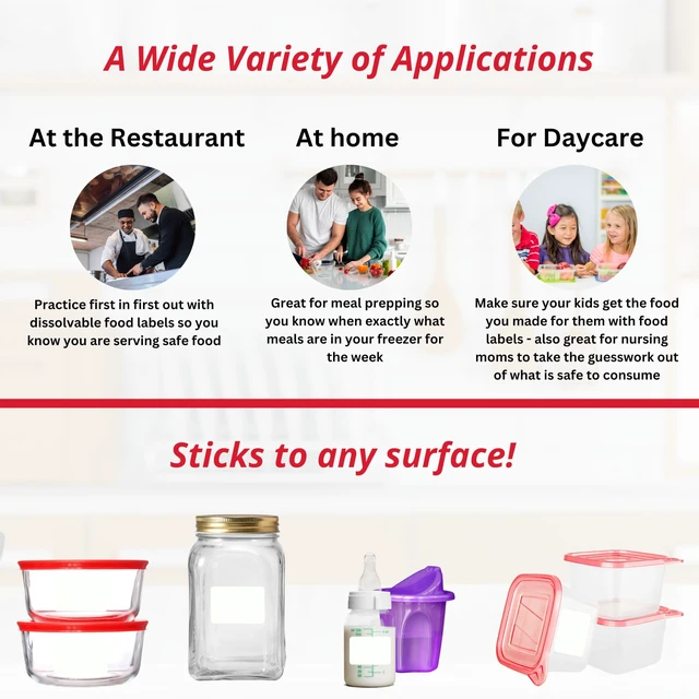 Alt view image 5 of 7 - 2x3 Dissolvable Food Labels, 1000 Food Container Stickers, Blank Ideal for Fridge Freezer & Pantry, Organize Prepped Meals & Leftovers Easily, Adheres Well, Dissolves Fast with Zero Residue