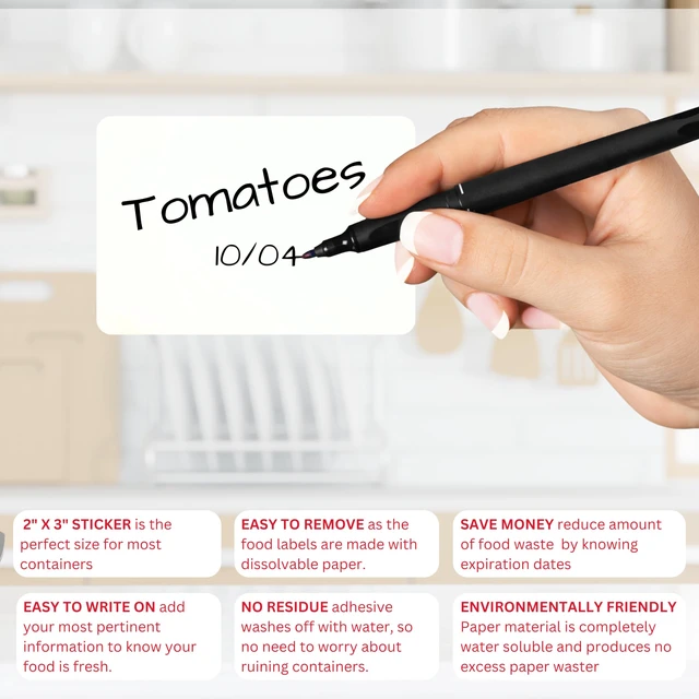 Alt view image 6 of 7 - 2x3 Dissolvable Food Labels, 1000 Food Container Stickers, Blank Ideal for Fridge Freezer & Pantry, Organize Prepped Meals & Leftovers Easily, Adheres Well, Dissolves Fast with Zero Residue