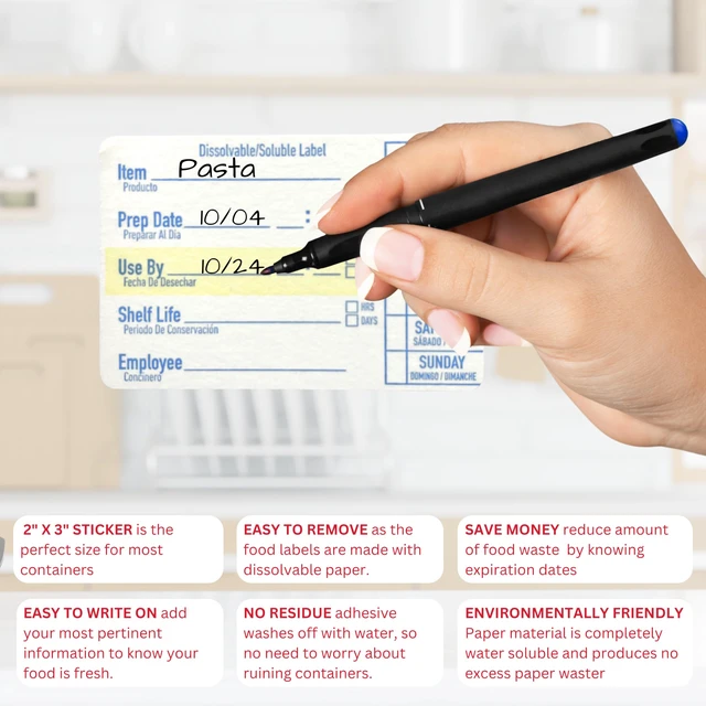 Alt view image 4 of 7 - 2x3 Dissolvable Food Labels, 1000 Food Container Stickers, Blue Ideal for Fridge Freezer & Pantry, Organize Prepped Meals & Leftovers Easily, Adheres Well, Dissolves Fast with Zero Residue