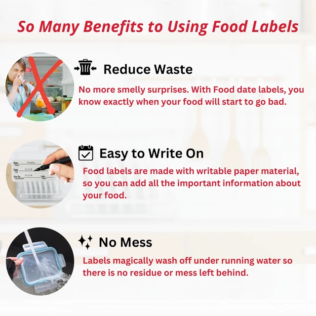 Alt view image 3 of 7 - 2x3 Dissolvable Food Labels, 1000 Food Container Stickers, Blue Ideal for Fridge Freezer & Pantry, Organize Prepped Meals & Leftovers Easily, Adheres Well, Dissolves Fast with Zero Residue