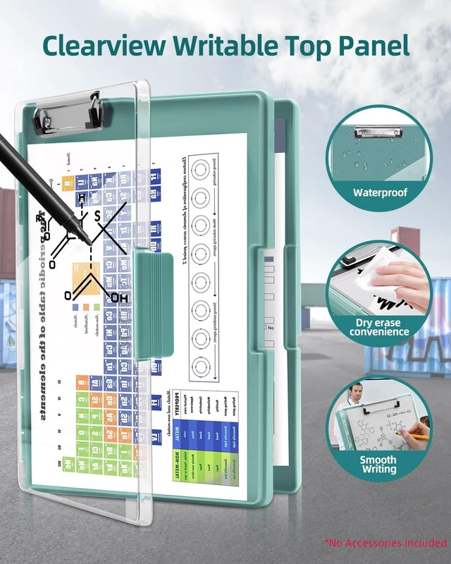 Alt view image 2 of 7 - Clipboard with Storage, Nurse Dry Erase Clip Board, 8.5x11, Turquoise Dual Compartments, Clearview Dry Erase Panel, High Capacity Storage, Heavy Duty, Pen Holder, Side Opening, School/Office Use