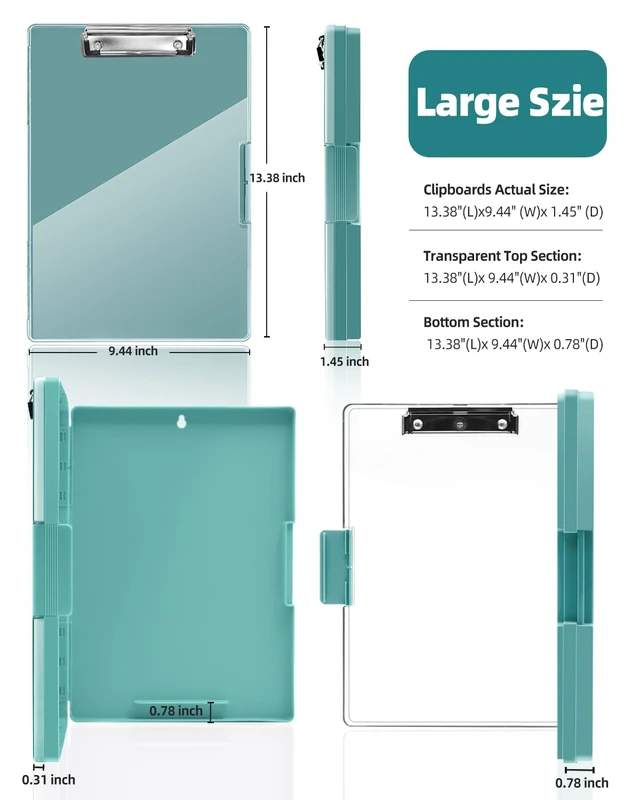 Alt view image 5 of 7 - Clipboard with Storage, Nurse Dry Erase Clip Board, 8.5x11, Turquoise Dual Compartments, Clearview Dry Erase Panel, High Capacity Storage, Heavy Duty, Pen Holder, Side Opening, School/Office Use