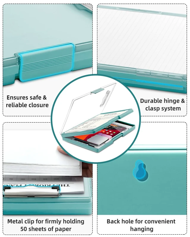 Alt view image 7 of 7 - Clipboard with Storage, Nurse Dry Erase Clip Board, 8.5x11, Turquoise Dual Compartments, Clearview Dry Erase Panel, High Capacity Storage, Heavy Duty, Pen Holder, Side Opening, School/Office Use