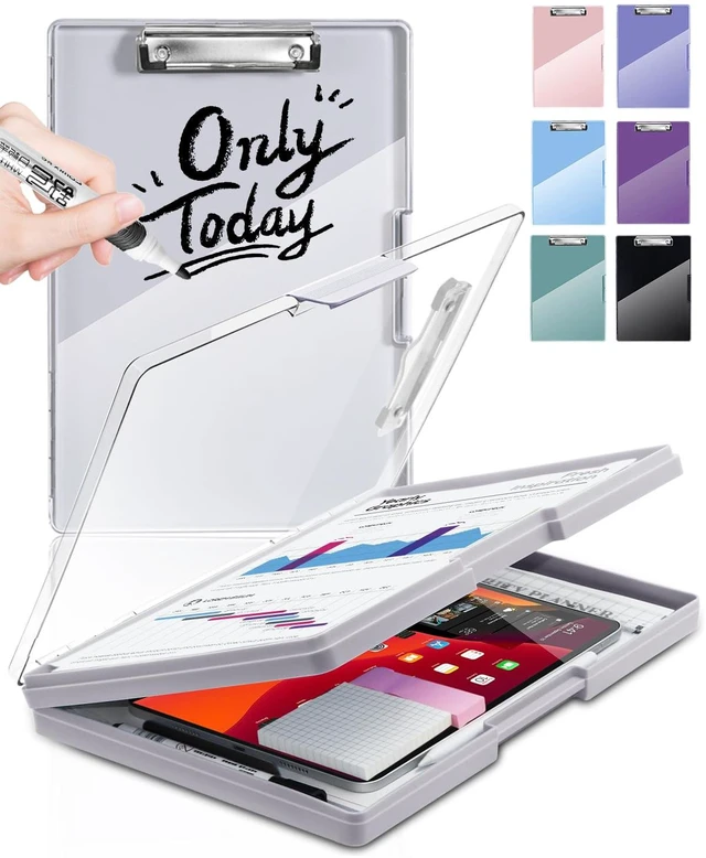 Main image of Clipboard with Storage, Nurse Dry Erase Clip Board, 8.5x11, Lvory Dual Compartments, Clearview Dry Erase Panel, High Capacity Storage, Heavy Duty, Pen Holder, Side Opening, School/Office Use