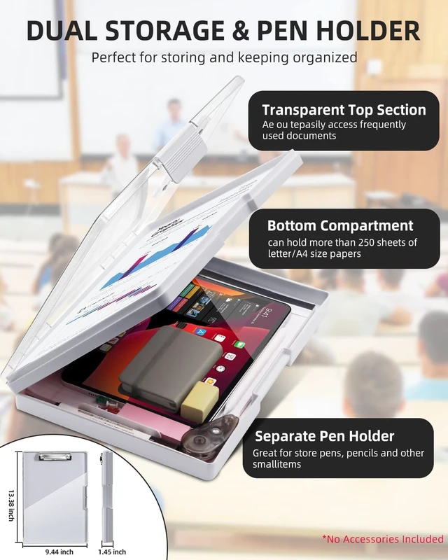Alt view image 3 of 7 - Clipboard with Storage, Nurse Dry Erase Clip Board, 8.5x11, Lvory Dual Compartments, Clearview Dry Erase Panel, High Capacity Storage, Heavy Duty, Pen Holder, Side Opening, School/Office Use