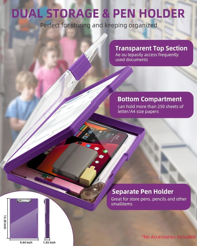 Alt view image 3 of 7 - Clipboard with Storage, Nurse Dry Erase Clip Board, 8.5x11, Dark Purple Dual Compartments, Clearview Dry Erase Panel, High Capacity Storage, Heavy Duty, Pen Holder, Side Opening, School/Office Use