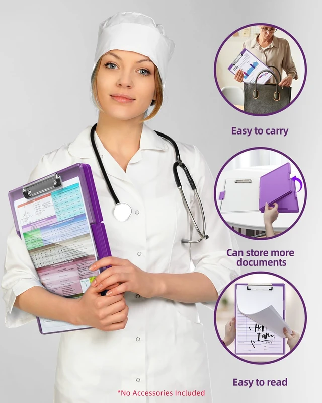 Alt view image 4 of 7 - Clipboard with Storage, Nurse Dry Erase Clip Board, 8.5x11, Dark Purple Dual Compartments, Clearview Dry Erase Panel, High Capacity Storage, Heavy Duty, Pen Holder, Side Opening, School/Office Use