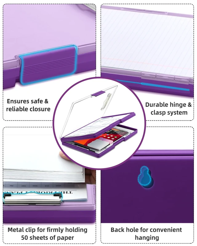 Alt view image 6 of 7 - Clipboard with Storage, Nurse Dry Erase Clip Board, 8.5x11, Dark Purple Dual Compartments, Clearview Dry Erase Panel, High Capacity Storage, Heavy Duty, Pen Holder, Side Opening, School/Office Use