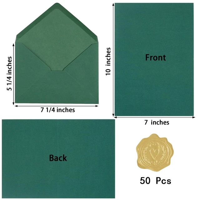 Alt view image 2 of 7 - 50 Pack Dark Green A7 Envelopes with Cards and Gold Stickers, 5x7 With Thick Folded Cardstock, For Greeting Cards, Wedding, Birthday, Invitations, Baby Showers