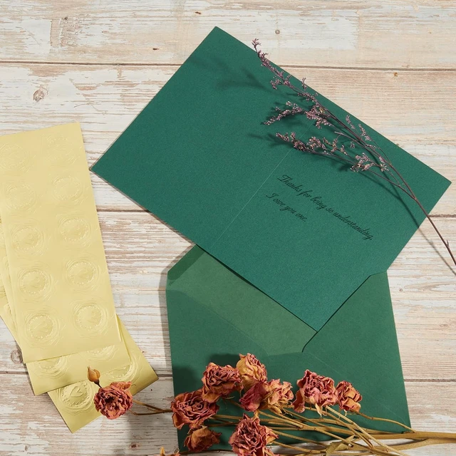 Alt view image 4 of 7 - 50 Pack Dark Green A7 Envelopes with Cards and Gold Stickers, 5x7 With Thick Folded Cardstock, For Greeting Cards, Wedding, Birthday, Invitations, Baby Showers