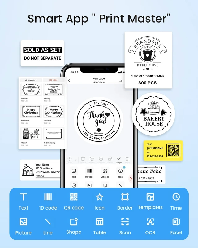 Alt view image 5 of 6 - Labels M110-840 Pcs 2 Inch (50x50mm) Thermal Labels for M110/M220/M250/M221/M260, Black on White, 140 Labels, for Small Business, Home, Office