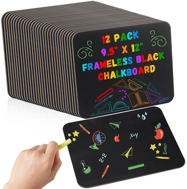 Main image of 12 Pcs Chalk Board for Kid Bulk Double-Sided Chalkboard, 9.5" × 12" Wooden, Frameless, Mini Blackboard, for Kids Student School Classroom Home Restaurant Office Birthday Party Favors