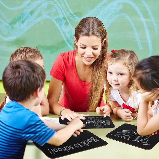 Alt view image 6 of 7 - 12 Pcs Chalk Board for Kid Bulk Double-Sided Chalkboard, 9.5" × 12" Wooden, Frameless, Mini Blackboard, for Kids Student School Classroom Home Restaurant Office Birthday Party Favors