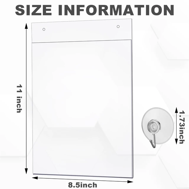 Alt view image 2 of 6 - 12 Pcs Window Sign Holder Suction Cups, Acrylic Door Sign Holder 8.5 x 11 Inch, Clear Hanging, Certificate Menu Display, No Drilling, Glass Surface Office School Store Restaurant