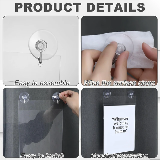 Alt view image 4 of 6 - 12 Pcs Window Sign Holder Suction Cups, Acrylic Door Sign Holder 8.5 x 11 Inch, Clear Hanging, Certificate Menu Display, No Drilling, Glass Surface Office School Store Restaurant