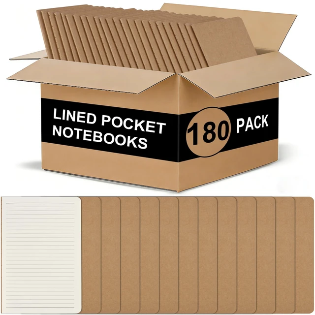 Main image of 180 Pack Kraft Pocket Notebooks Bulk, 3.5 X 5.5 Inches Lined Paper Journaling Notebooks, 30 Sheets/60 Pages, Mini Journal Notebooks for Work, Writing, Traveler Memo Notepad(Kraft Cover)