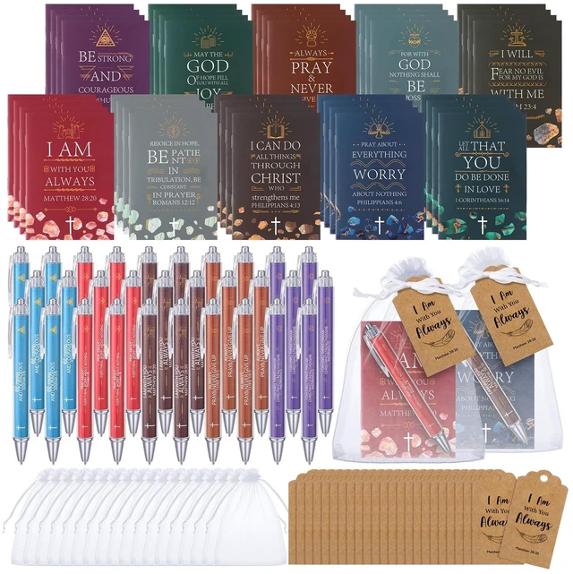 Main image of 200 Pcs Christian Gift Bulk Set Bible Verse, Multicolor, Classic Religious Ballpoint Pen and Notebook, Thanks Tags Organza Bag, Adults Party Favors, Christmas Women Men Church Guests Gits