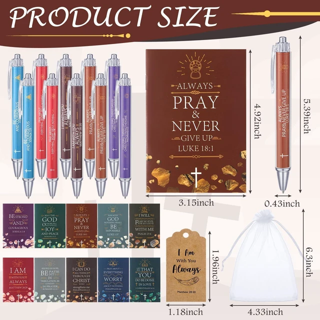 Alt view image 2 of 6 - 200 Pcs Christian Gift Bulk Set Bible Verse, Multicolor, Classic Religious Ballpoint Pen and Notebook, Thanks Tags Organza Bag, Adults Party Favors, Christmas Women Men Church Guests Gits