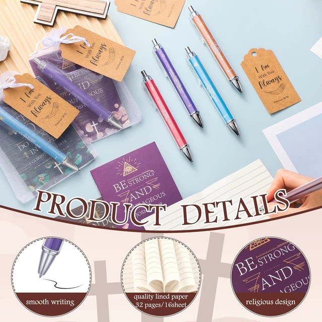 Alt view image 3 of 6 - 200 Pcs Christian Gift Bulk Set Bible Verse, Multicolor, Classic Religious Ballpoint Pen and Notebook, Thanks Tags Organza Bag, Adults Party Favors, Christmas Women Men Church Guests Gits
