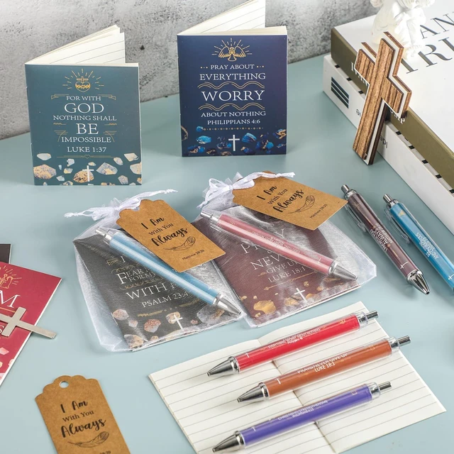Alt view image 6 of 6 - 200 Pcs Christian Gift Bulk Set Bible Verse, Multicolor, Classic Religious Ballpoint Pen and Notebook, Thanks Tags Organza Bag, Adults Party Favors, Christmas Women Men Church Guests Gits