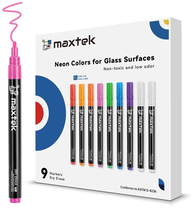 Main image of Neon Dry Erase Markers Fine Tip,Liquid Chalk Markers for Chalkboard,LED Note Board,Acrylic,First Day of School Board,Glass,Windows,1mm Fine Point,Assorted Colors,9 Count