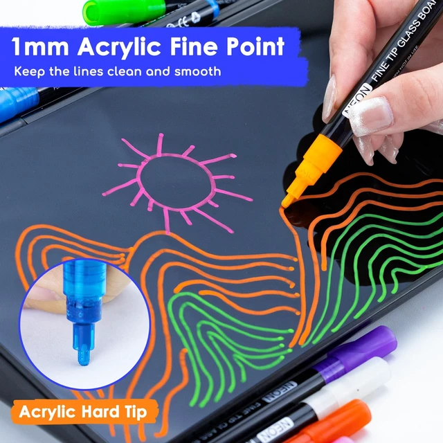 Alt view image 3 of 7 - Neon Dry Erase Markers Fine Tip,Liquid Chalk Markers for Chalkboard,LED Note Board,Acrylic,First Day of School Board,Glass,Windows,1mm Fine Point,Assorted Colors,9 Count