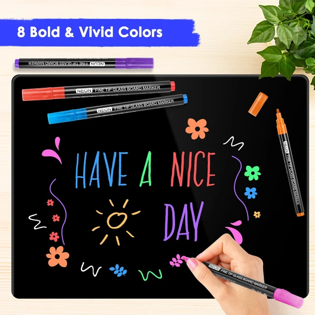 Alt view image 6 of 7 - Neon Dry Erase Markers Fine Tip,Liquid Chalk Markers for Chalkboard,LED Note Board,Acrylic,First Day of School Board,Glass,Windows,1mm Fine Point,Assorted Colors,9 Count