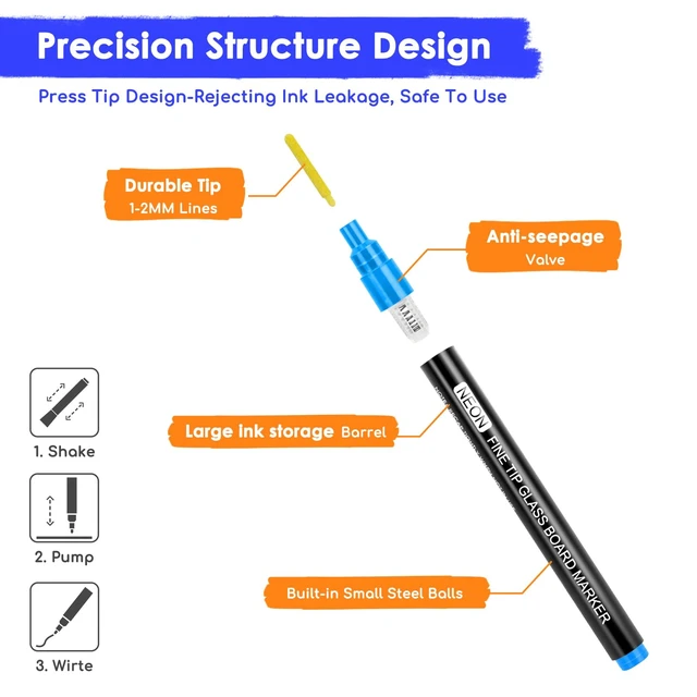 Alt view image 7 of 7 - Neon Dry Erase Markers Fine Tip,Liquid Chalk Markers for Chalkboard,LED Note Board,Acrylic,First Day of School Board,Glass,Windows,1mm Fine Point,Assorted Colors,9 Count