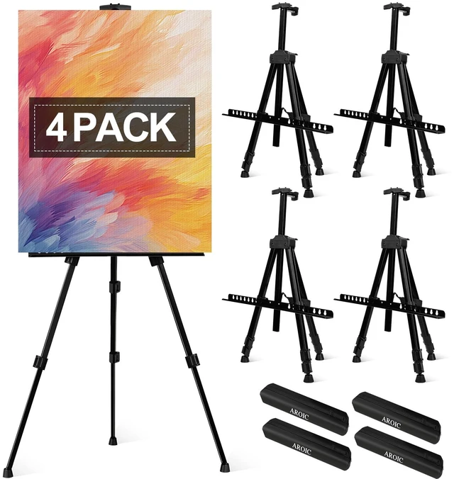 Main image of 4 Pack Painting Display Easel Stand Portable Adjustable Metal Tripod Artist Canvases Height from 20 to 66 In Extra for Table-Top/Floor, Draw and Display, Black with 4 Storage Bag