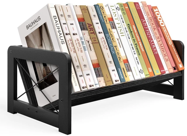 Main image of Desk Bookshelf, Small Book Shelf, Wooden Desktop Bookcase, Tilting Table Top Bookshelf for Home Office, for Book Display, Cookbook Storage, Kids Reading, Black