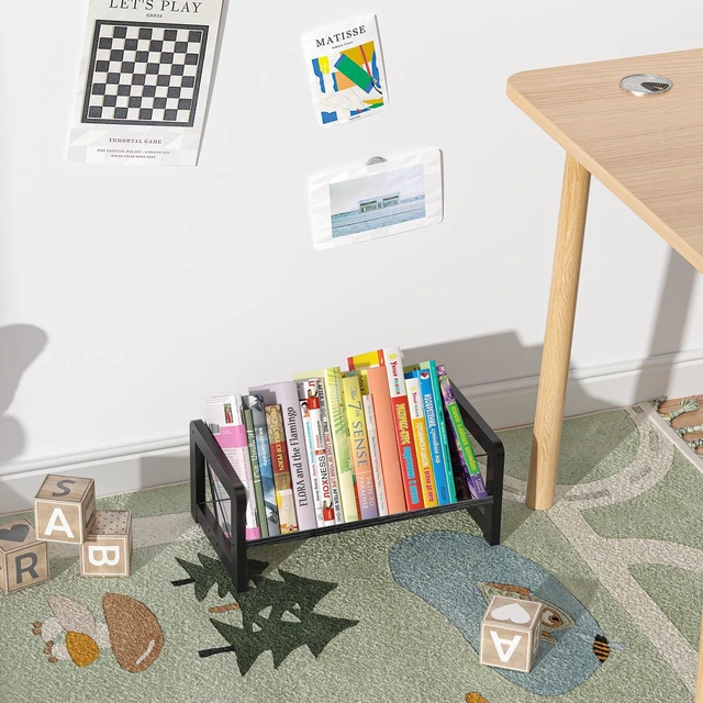 Alt view image 2 of 7 - Desk Bookshelf, Small Book Shelf, Wooden Desktop Bookcase, Tilting Table Top Bookshelf for Home Office, for Book Display, Cookbook Storage, Kids Reading, Black
