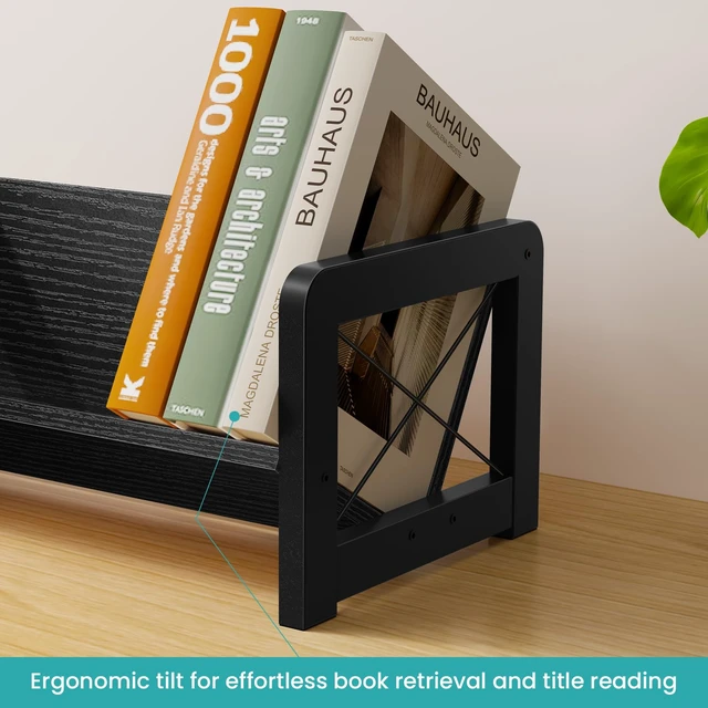 Alt view image 6 of 7 - Desk Bookshelf, Small Book Shelf, Wooden Desktop Bookcase, Tilting Table Top Bookshelf for Home Office, for Book Display, Cookbook Storage, Kids Reading, Black