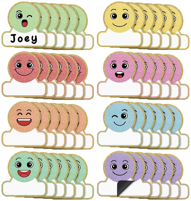 Main image of 48 Pcs Magnetic Name Tags for School Bus, Smile Face Design Dry Erase Labels for Classroom Desks Lockers, Student Name Plates Stickers for Back to School Whiteboards