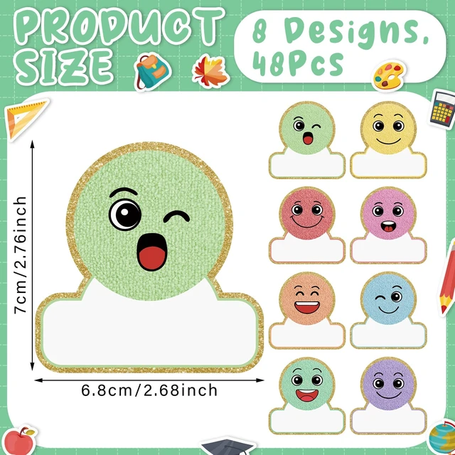 Alt view image 2 of 6 - 48 Pcs Magnetic Name Tags for School Bus, Smile Face Design Dry Erase Labels for Classroom Desks Lockers, Student Name Plates Stickers for Back to School Whiteboards