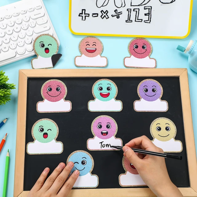 Alt view image 4 of 6 - 48 Pcs Magnetic Name Tags for School Bus, Smile Face Design Dry Erase Labels for Classroom Desks Lockers, Student Name Plates Stickers for Back to School Whiteboards