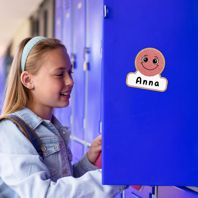 Alt view image 5 of 6 - 48 Pcs Magnetic Name Tags for School Bus, Smile Face Design Dry Erase Labels for Classroom Desks Lockers, Student Name Plates Stickers for Back to School Whiteboards