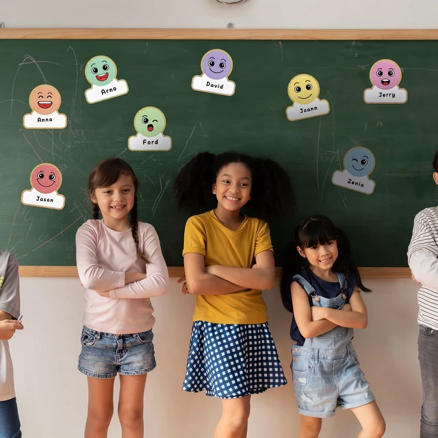 Alt view image 6 of 6 - 48 Pcs Magnetic Name Tags for School Bus, Smile Face Design Dry Erase Labels for Classroom Desks Lockers, Student Name Plates Stickers for Back to School Whiteboards