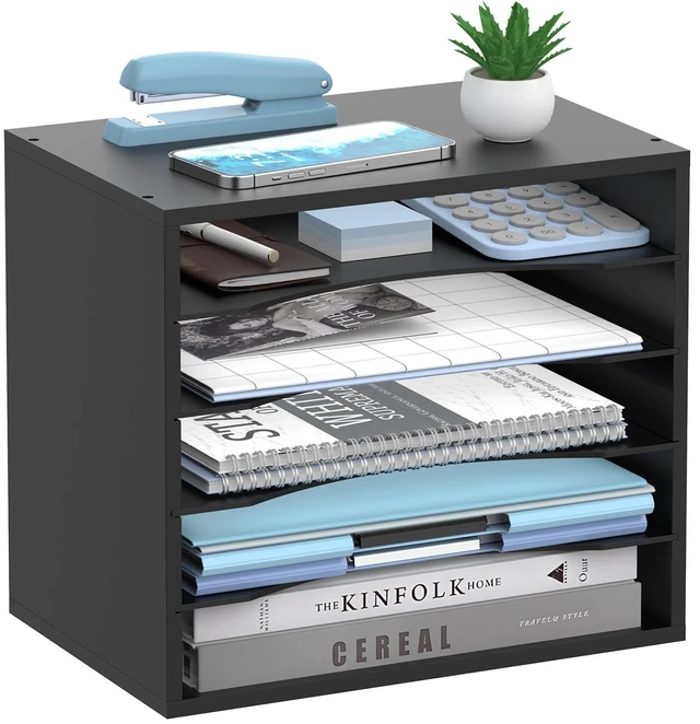Main image of 5-Tier Paper Organizer for Desk, Adjustable Mail Organizer, Black 5-Tier Paper Organizer and Mail Organizer for Desk with Adjustable Shelves for Letter Size Files Folders and Office Supplies