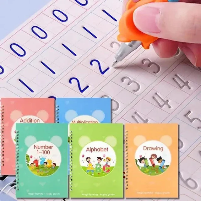 Main image of Magic Grooved Writing Practice for Kids Ages 3-8 Reusable Tracing Workbook Magic Copybook Set with Disappearing Ink Pens for Preschool Learning