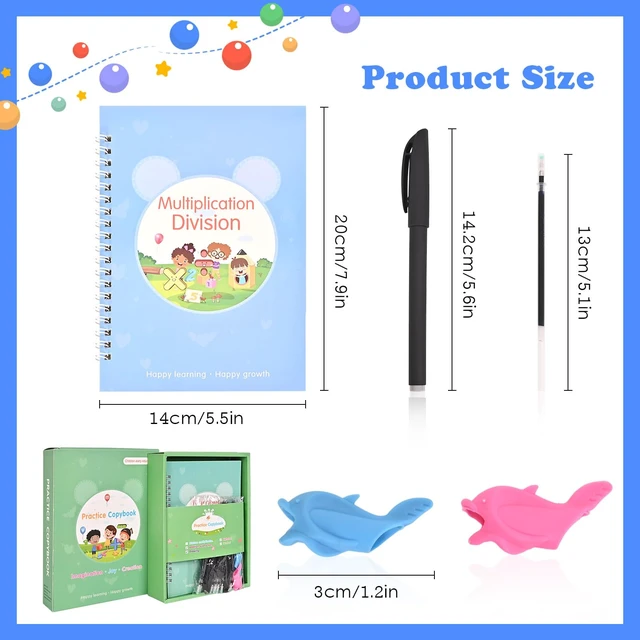 Alt view image 2 of 7 - Magic Grooved Writing Practice for Kids Ages 3-8 Reusable Tracing Workbook Magic Copybook Set with Disappearing Ink Pens for Preschool Learning