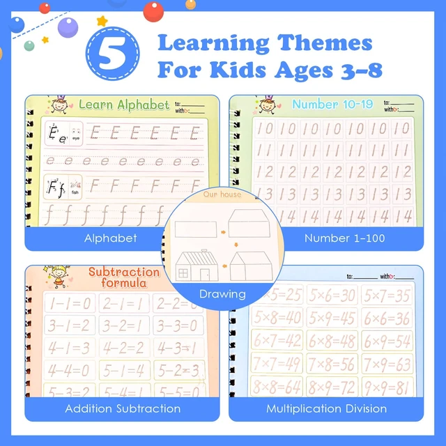 Alt view image 3 of 7 - Magic Grooved Writing Practice for Kids Ages 3-8 Reusable Tracing Workbook Magic Copybook Set with Disappearing Ink Pens for Preschool Learning