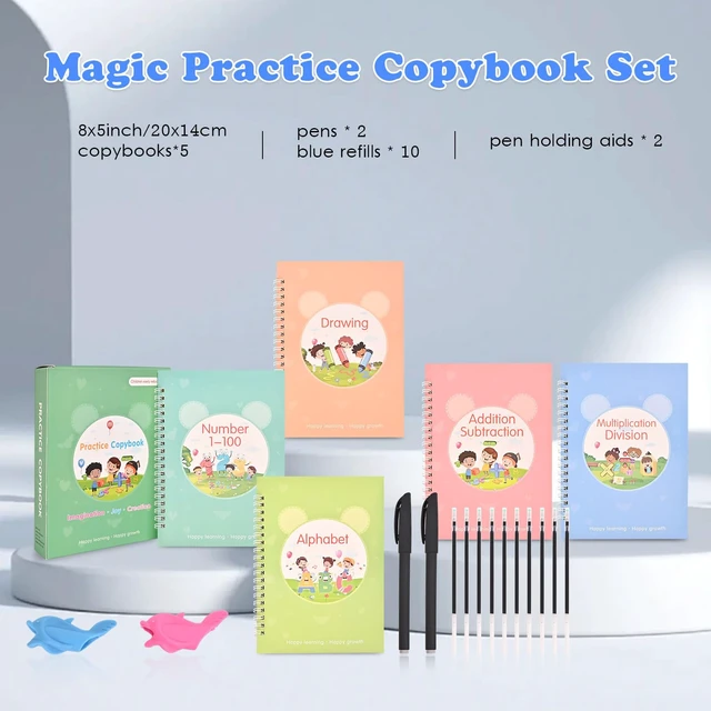 Alt view image 6 of 7 - Magic Grooved Writing Practice for Kids Ages 3-8 Reusable Tracing Workbook Magic Copybook Set with Disappearing Ink Pens for Preschool Learning