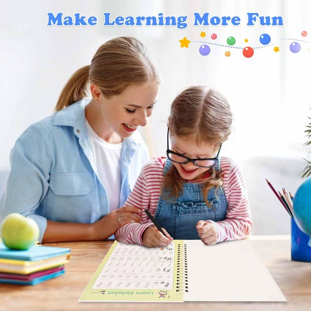 Alt view image 7 of 7 - Magic Grooved Writing Practice for Kids Ages 3-8 Reusable Tracing Workbook Magic Copybook Set with Disappearing Ink Pens for Preschool Learning