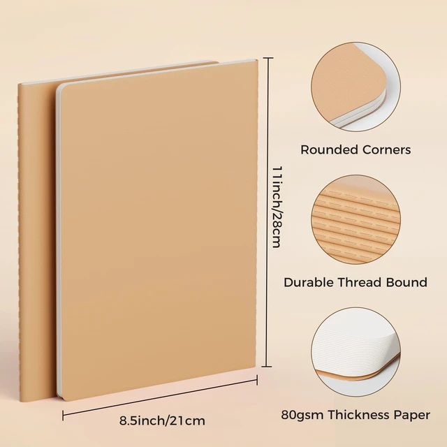 Alt view image 6 of 7 - Large Blank Notebook Journals Bulk with Thick Plain Paper, 60 Pages, 8.5x11 inch, Sketchbook Composition Diary Subject Notebooks Planner for Students Office, Kraft Journal Set, 12 Pack