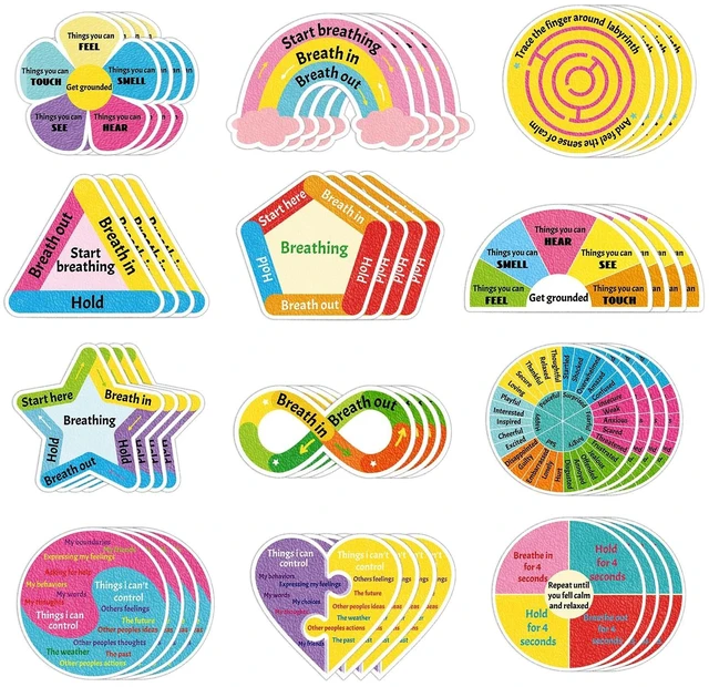 Main image of 144 Pcs Breath Calm Anxiety Sensory Stickers Reusable Mindfulness Stickers Calming Strips Adhesive Sensory Strips for School Office Classroom Desk Teens Counselor Fidget Supplies